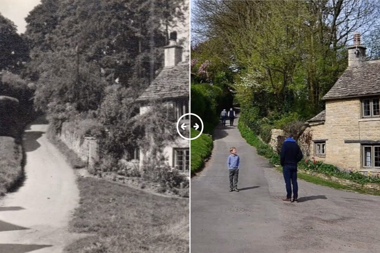 Then and now comparison: Arlington Row Bibury 1900s – 2023