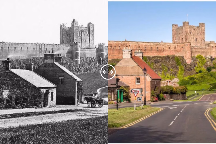 Then and now comparison: Bamburgh Castle, Northumberland 1900 – 2024