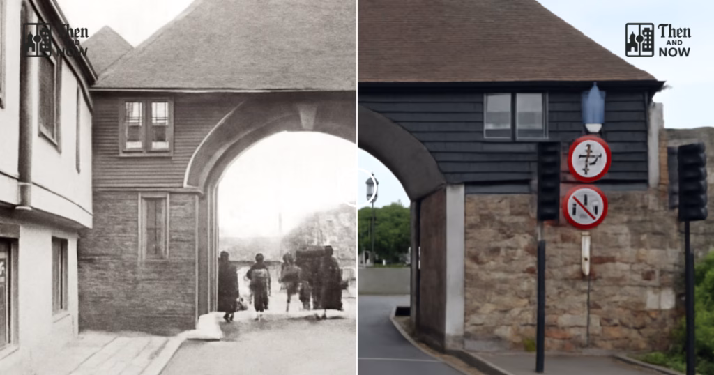 Then and now comparison: Barbican Gate, Sandwich 1900 – 2026