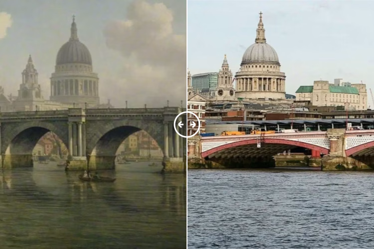 Then and now comparison: Blackfriars Bridge London  1762 – 2024