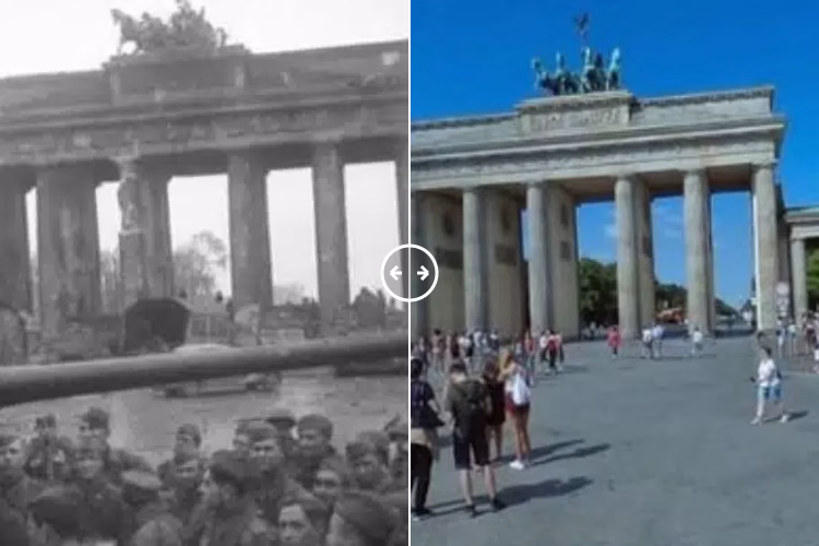 Then and now comparison: Brandenburg Gate Berlin 1945 – 2024