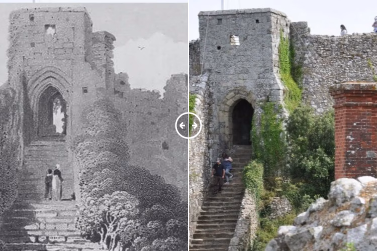 Then and now comparison: Carisbrooke Castle 1840 – 2024