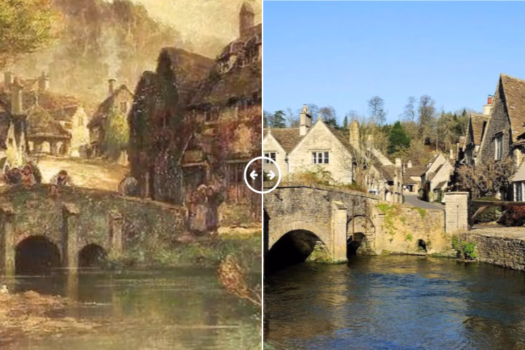 Then and now comparison: Castle Combe Cotswolds 1912 – 2024