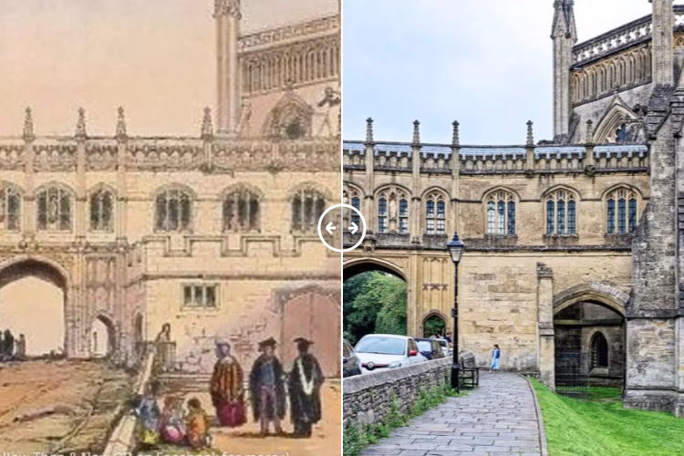 Then and now comparison: Chain Gate Wells Somerset 1800s – 2024