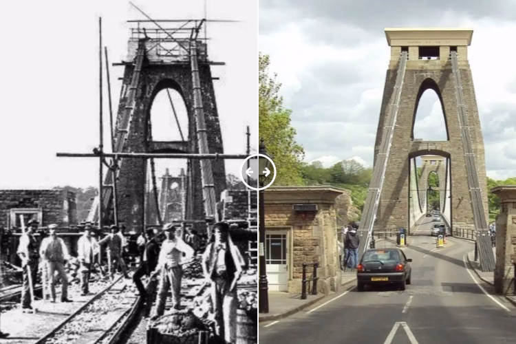 Then and now comparison: Clifton Suspension Bridge 1860 – 2024