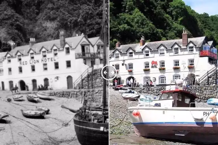 Clovelly harbour Devon 1912 – 2024 - BOTH