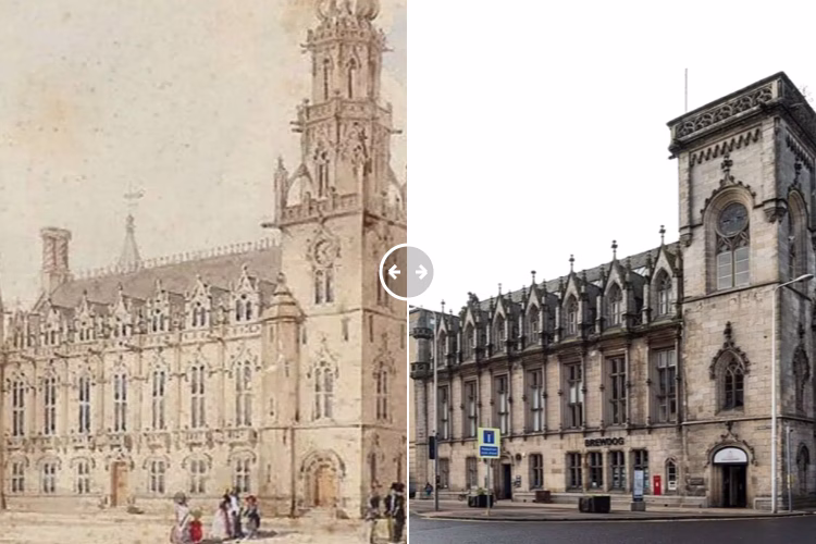 Then and now comparison: Dundee Royal Exchange 1851 – 2024