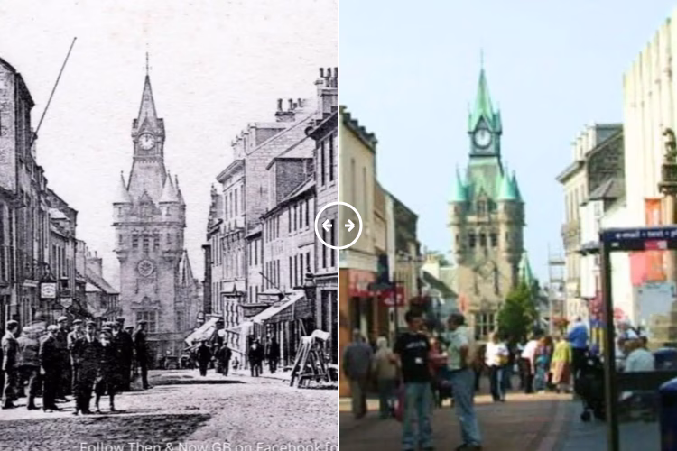 Then and now comparison: Dunfermline High Street 1910 – 2024