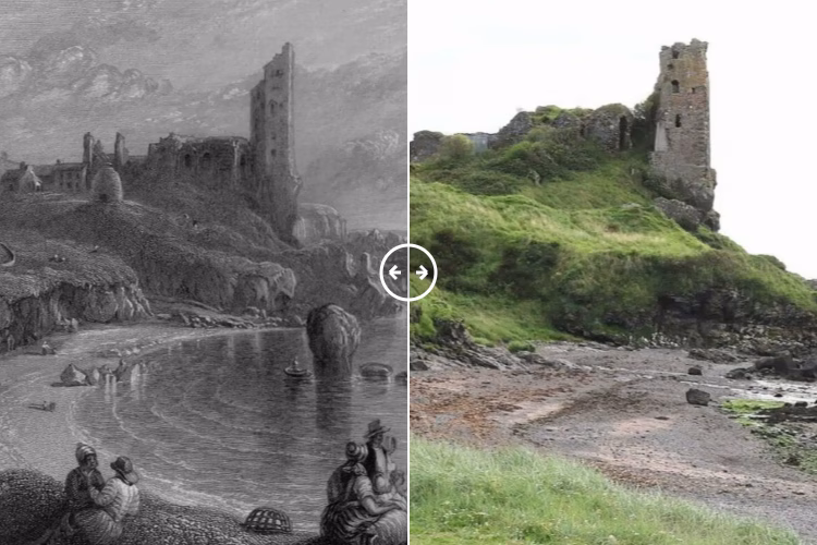 Then and now comparison: Dunure Castle Ayrshire  1840 – 2024