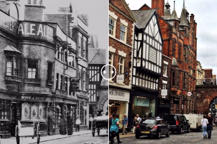 Then and now comparison: Eastgate Chester c1900 – 2024