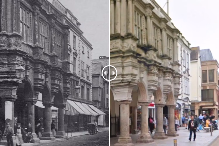 Then and now comparison: Exeter Guildhall 1900 – 2024