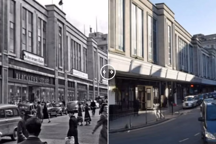 Then and now comparison: Great Charlotte Street Liverpool 1950s – 2024