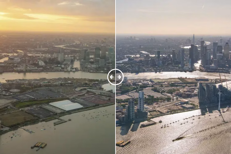 Then and now comparison: Greenwich peninsula 2007 – 2020