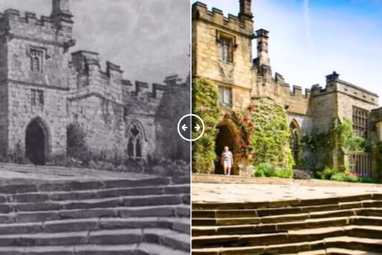 Then and now comparison: Haddon Hall Derbyshire  1900s – 2024