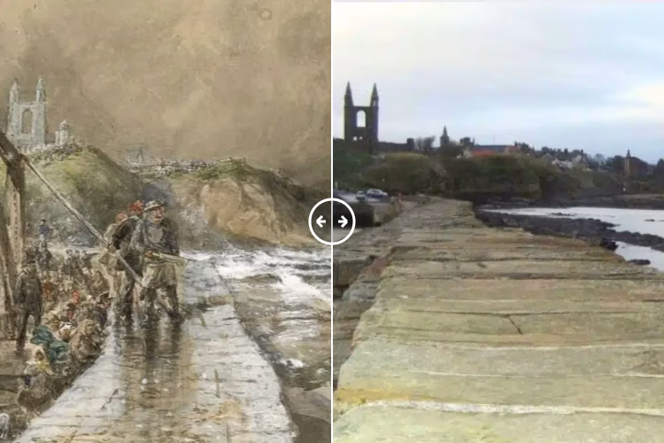 Then and now comparison: Harbour Wall St. Andrews 1850 – 2025