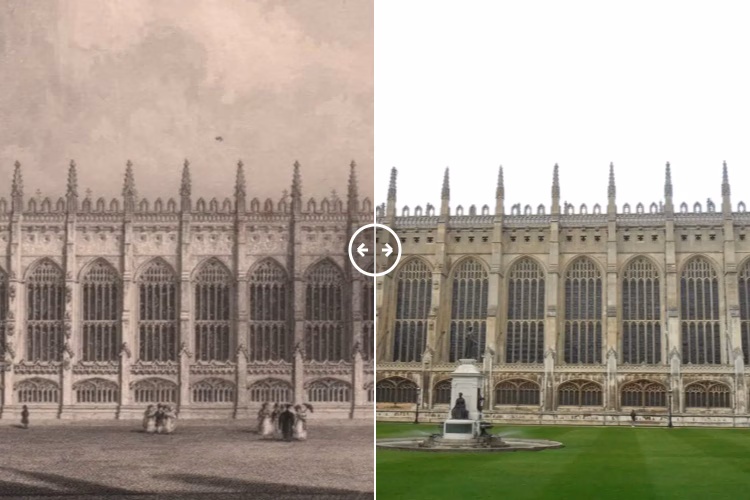 Then and now comparison: King’s College Chapel Cambridge 1841 – 2024
