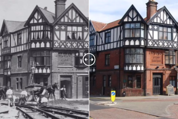 Then and now comparison: Maid’s Head Hotel Norwich late 1800s – 2024