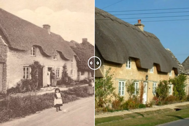 Then and now comparison: Minster Lovell Oxfordshire c1900 – 2024