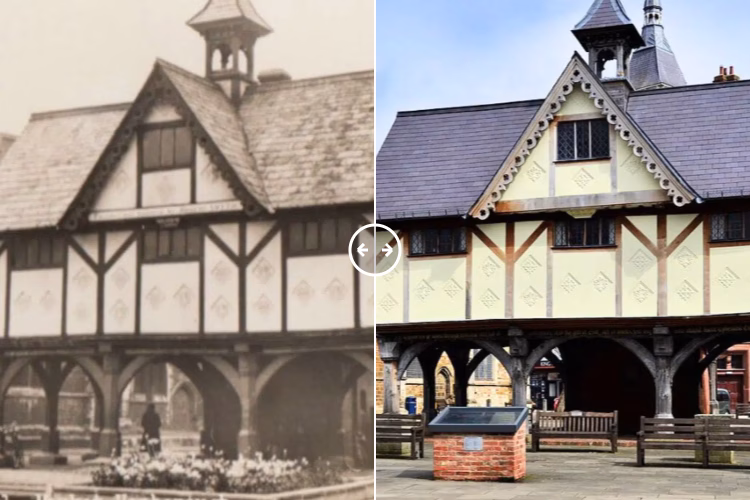 Then and now comparison: Old Grammar School Market Harborough c 1900 – 2024