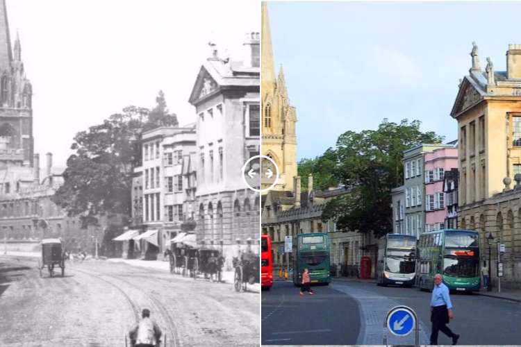 Then and now comparison: Oxford High Street 1885 – 2024
