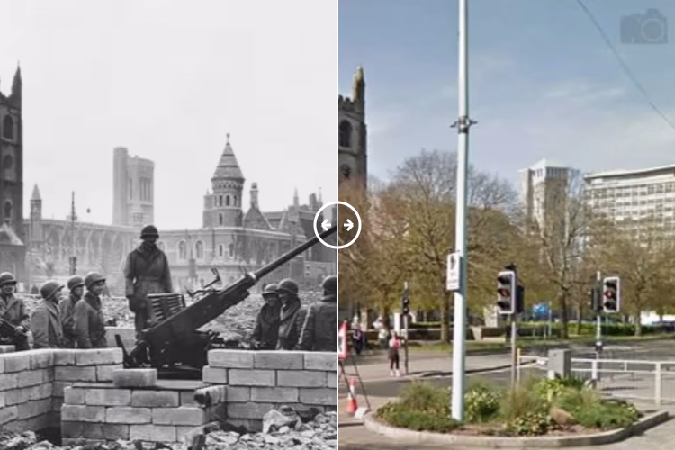 Then and now comparison: Plymouth England 1944 – 2024
