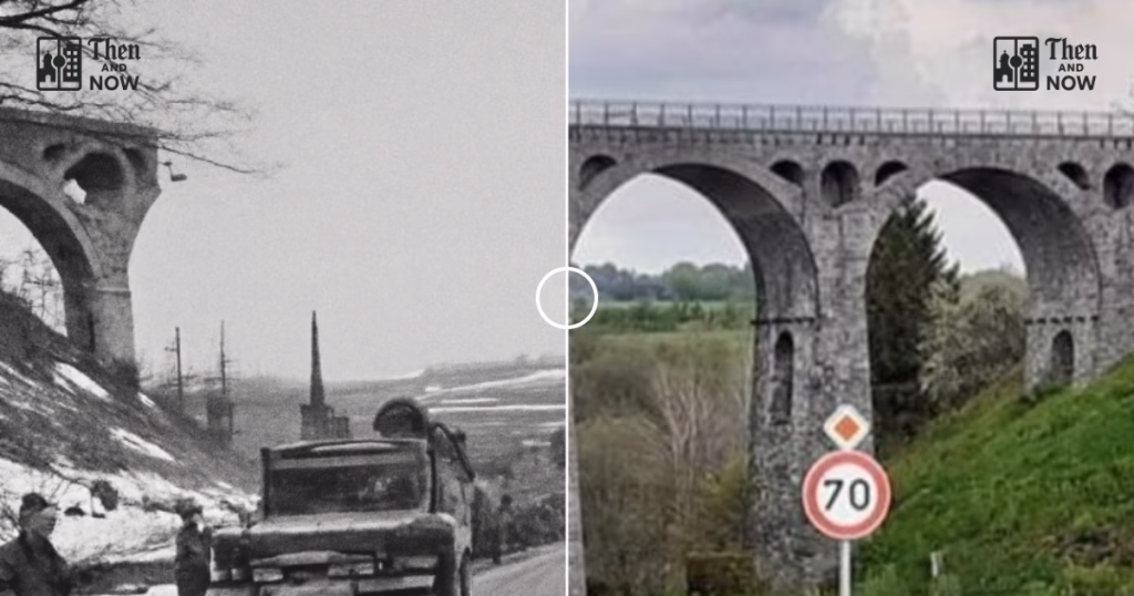 Then and now comparison: Railway Aqueduct, Bütgenbach 1945 – 2026