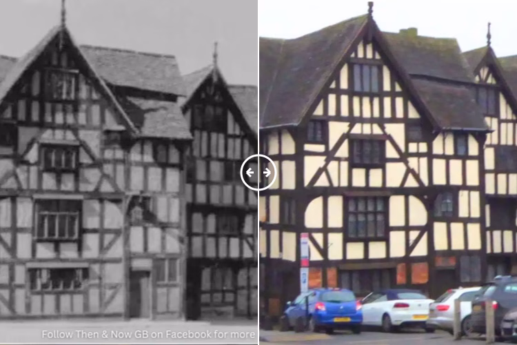 Then and now comparison: Rowley’s House Shrewsbury c 1890 – 2024