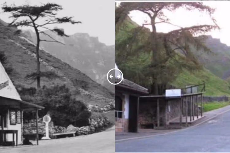 Then and now comparison: Speedwell Cavern Castleton c1900 – 2024