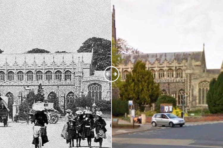 Then and now comparison: St. Margaret’s Church Ipswich 1910 – 2024