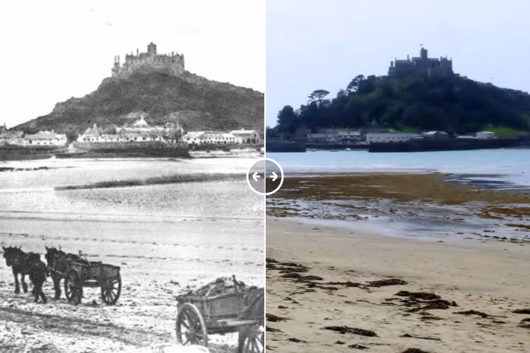 St Michael’s Mount Cornwall c1880 – 2024 - BOTH
