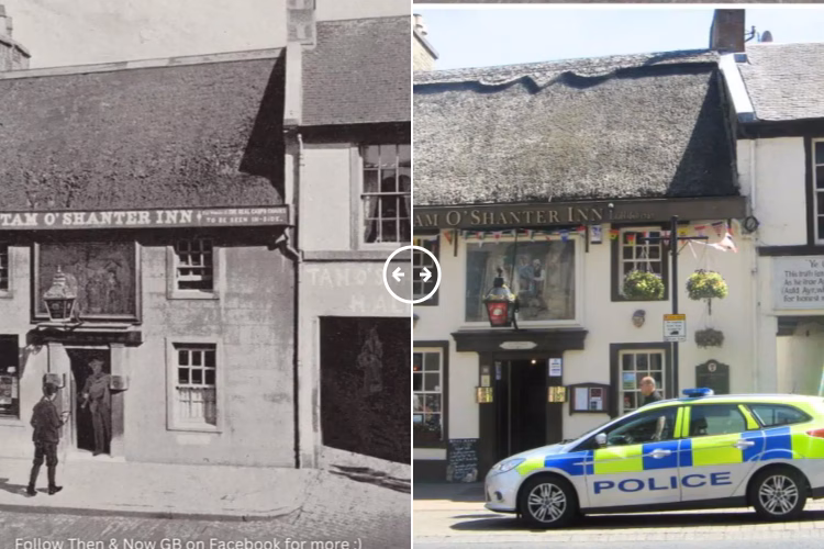 Then and now comparison: Tam o’ Shanter Inn, Ayr 1900 – 2024