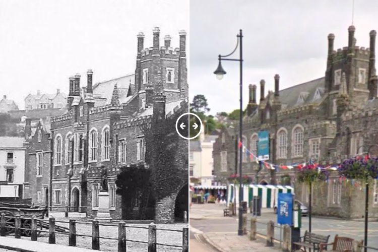 Then and now comparison: Tavistock Guildhall 1900 – 2024