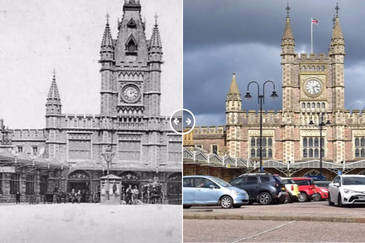 Then and now comparison: Temple Meads Railway Station Bristol 1900 – 2024
