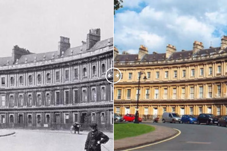 Then and now comparison: The Circus in Bath 1900 – 2024