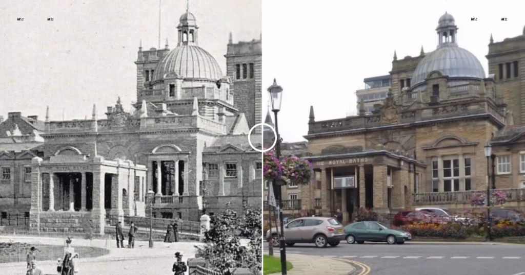 Then and now comparison: The Royal Baths Harrogate  1911 – 2024