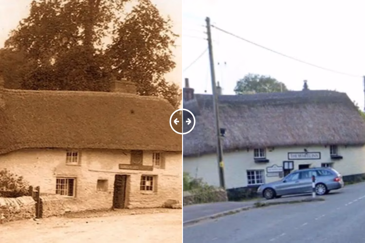 Then and now comparison: The Wheel Inn Tresillian Cornwall 1900s – 2022