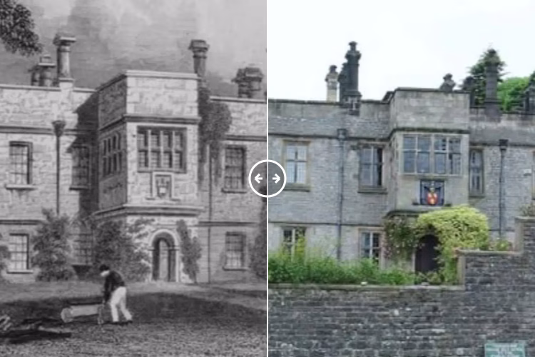 Then and now comparison: Tissington Hall 1800s – 2024
