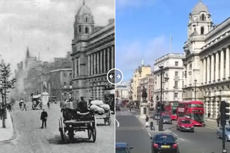 Then and now comparison: Whitehall London 1911 – 2024