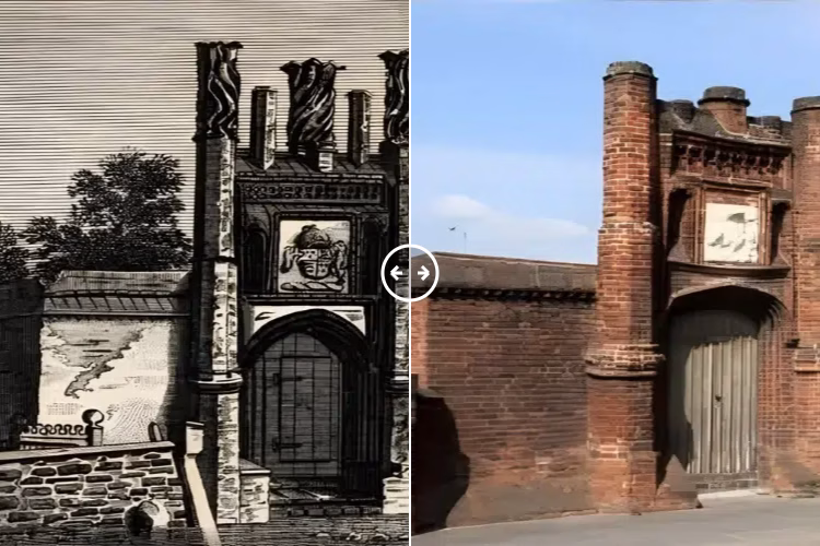 Then and now comparison: Wolsey’s Gate Ipswich 1800 – 2025